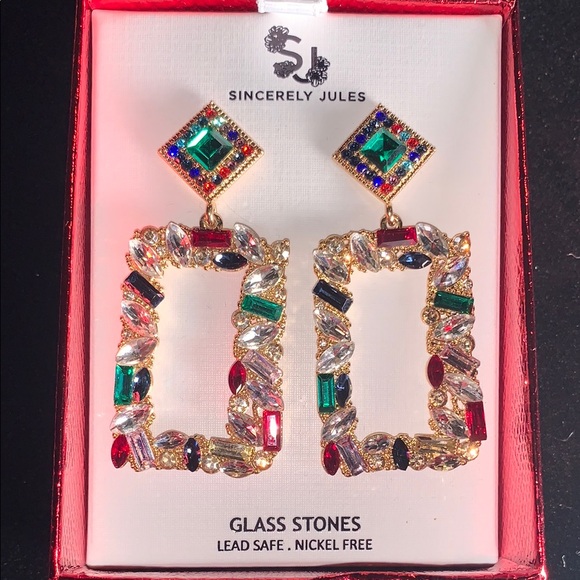Sincerly Jules Multicolor Glass Stone Earrings NIB - Picture 4 of 6